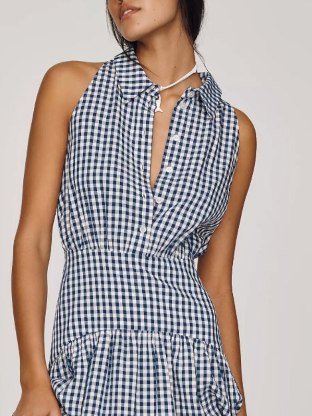Blue & White Gingham Tobie Drop-Waist Midi Shirtdress by Exquise LARGE